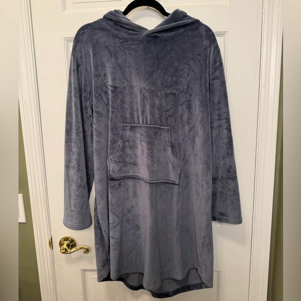 Softies by Paddi Murphy Plush Hooded Lounge Dress Kangaroo Pocket Cozy Size L/XL